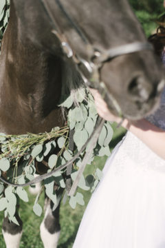 A romantic farm wedding where we used greenery to drape around one of their beautiful horses with the bride