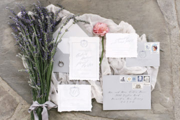 Romantic and rustic, this wedding invitation suite is perfect for an outdoor or tented affair