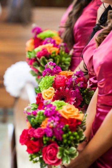 Bright bouquets for bridesmaids