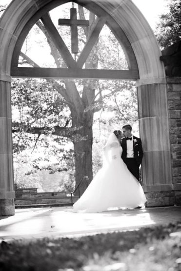 black and white photo of bride and groom