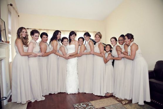 bride and bridesmaids inside