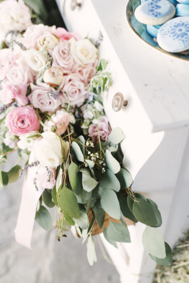 Vintage white dresser with flowers