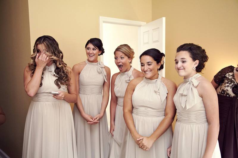 bridesmaids in champagne color dresses