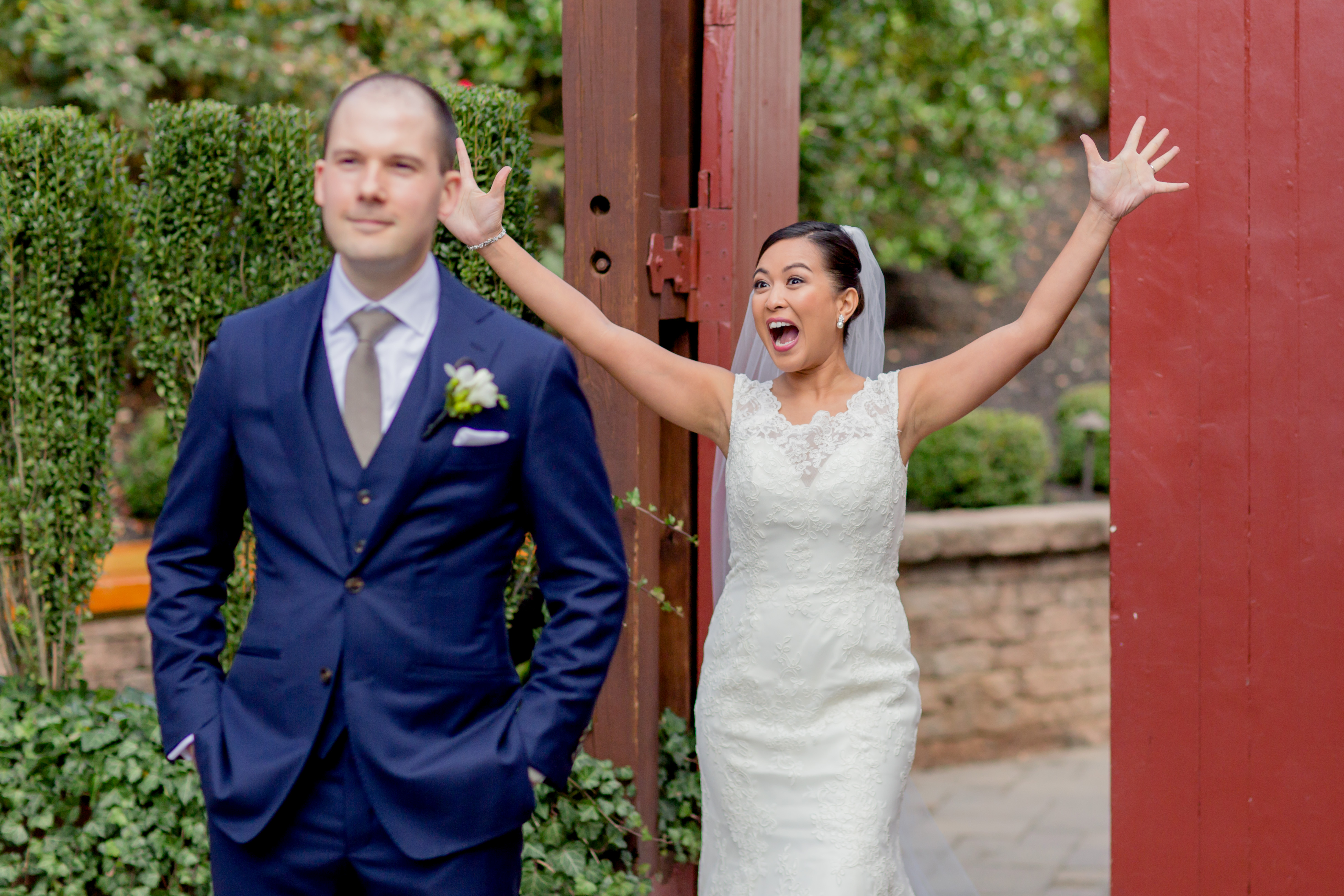 bride and groom first look