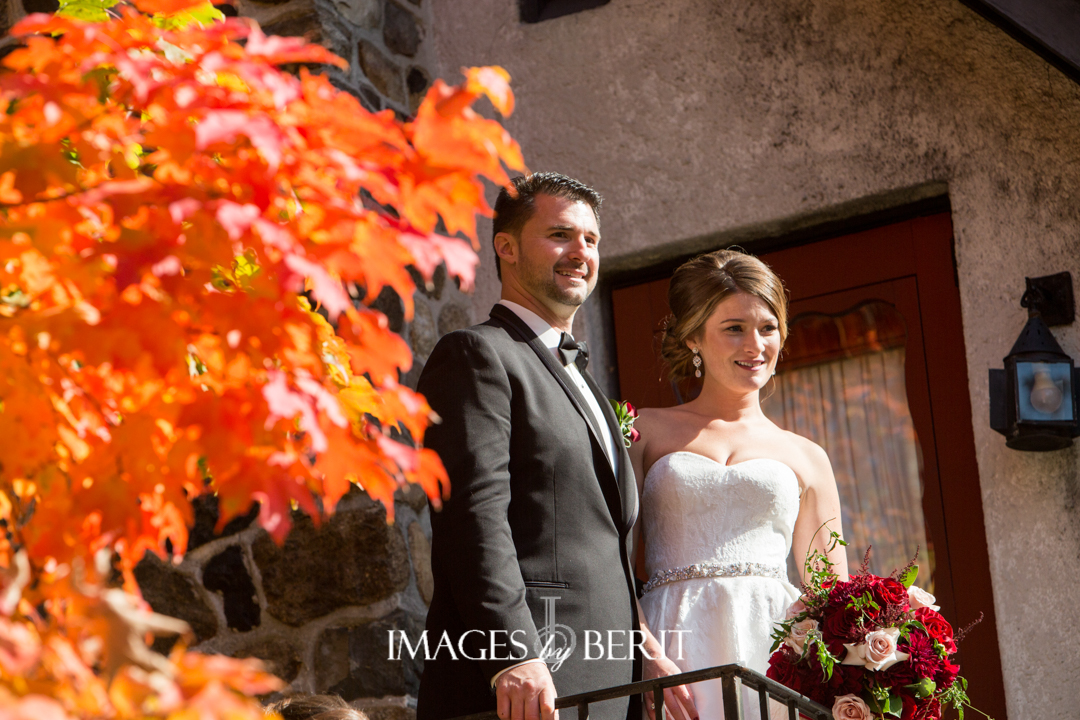 bride and groom fall wedding outdoors