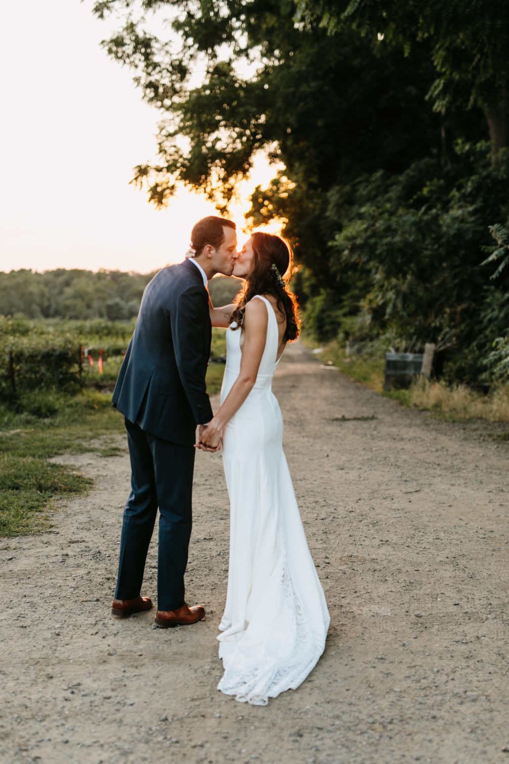 bride and groom first look farm wedding