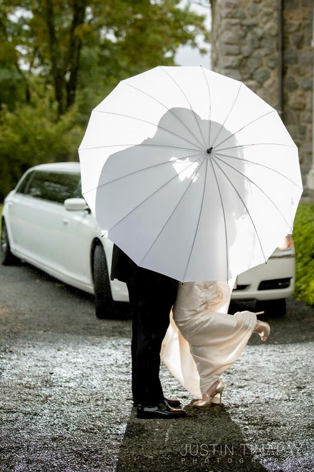 bride and groom behind umbrella