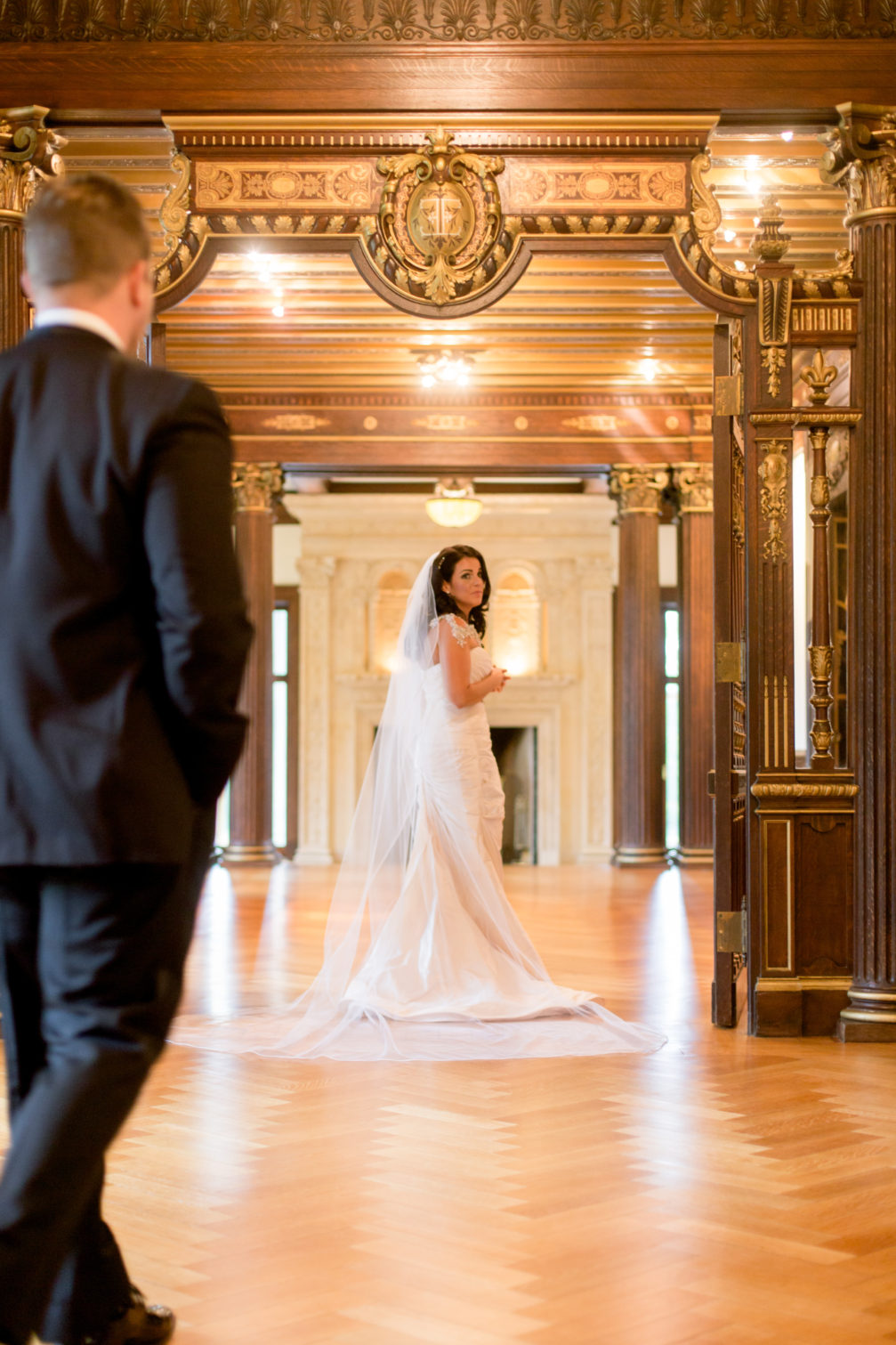 bride and groom first look