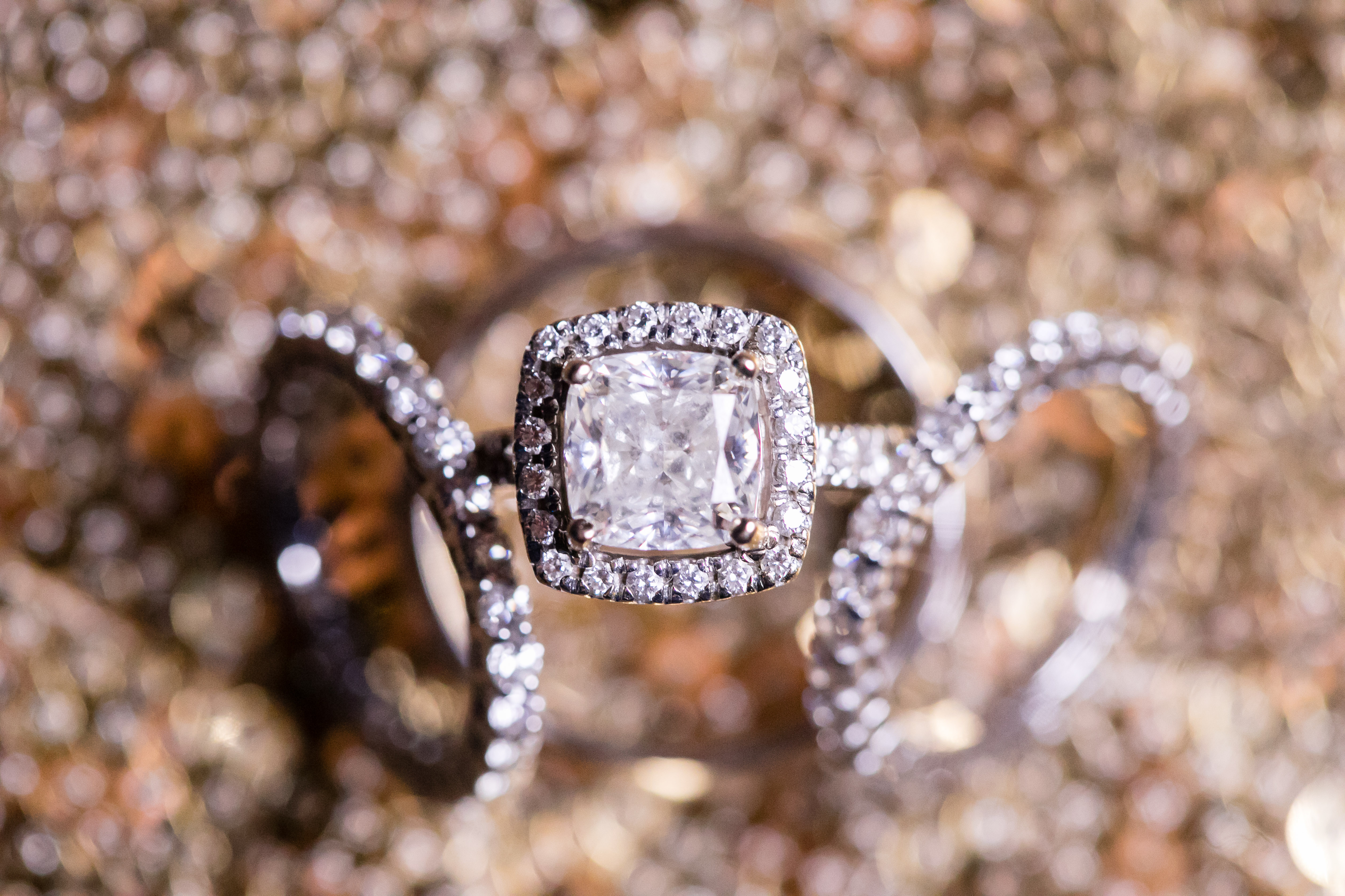 diamond halo engagement ring and diamond wedding bands
