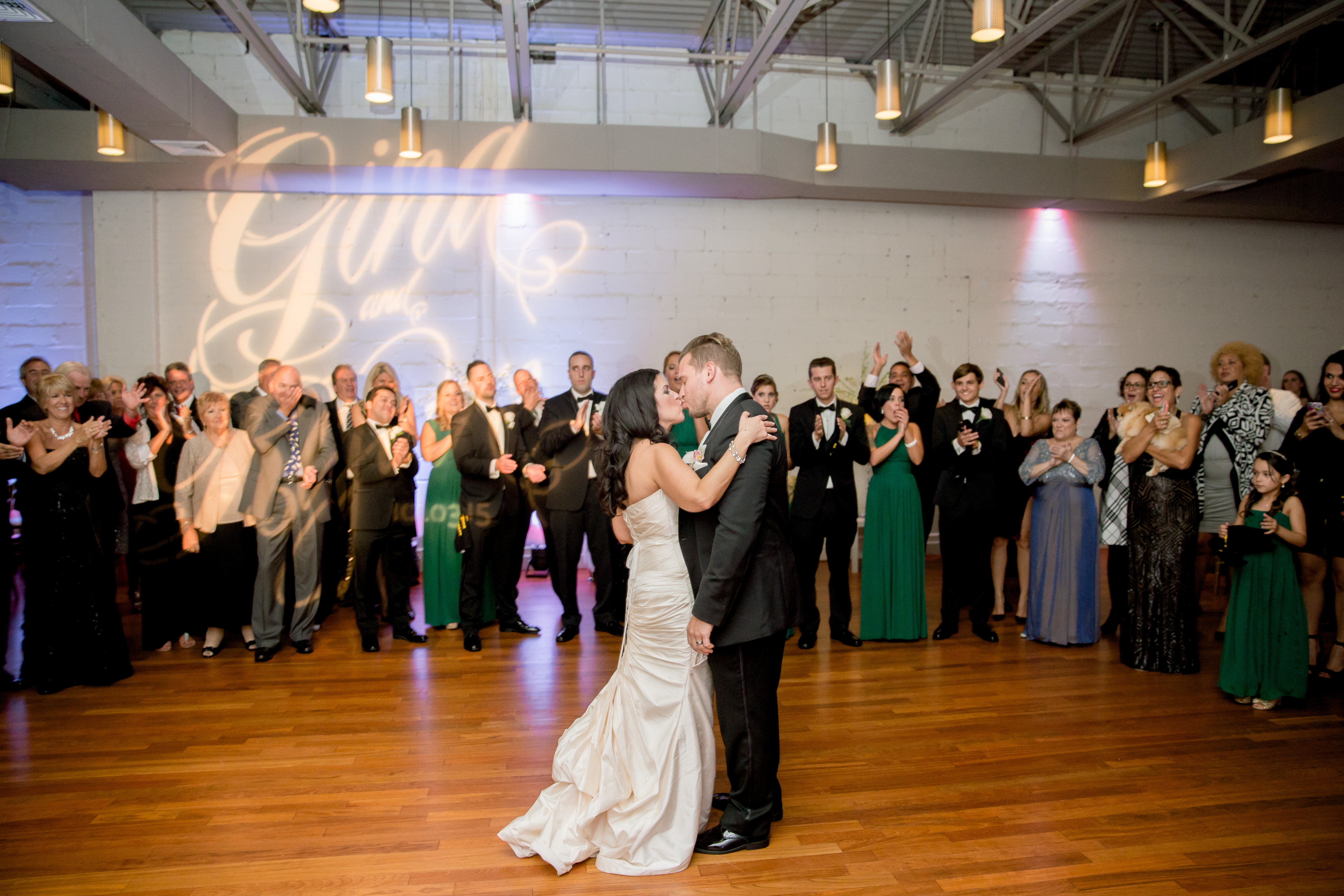 bride and groom dancing at reception