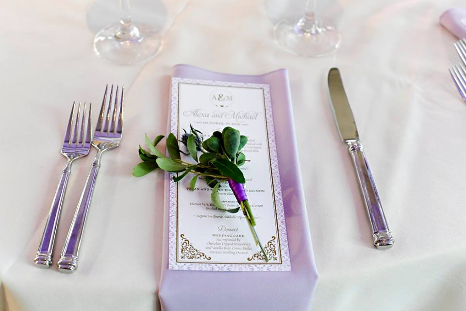 purple napkin with greenery