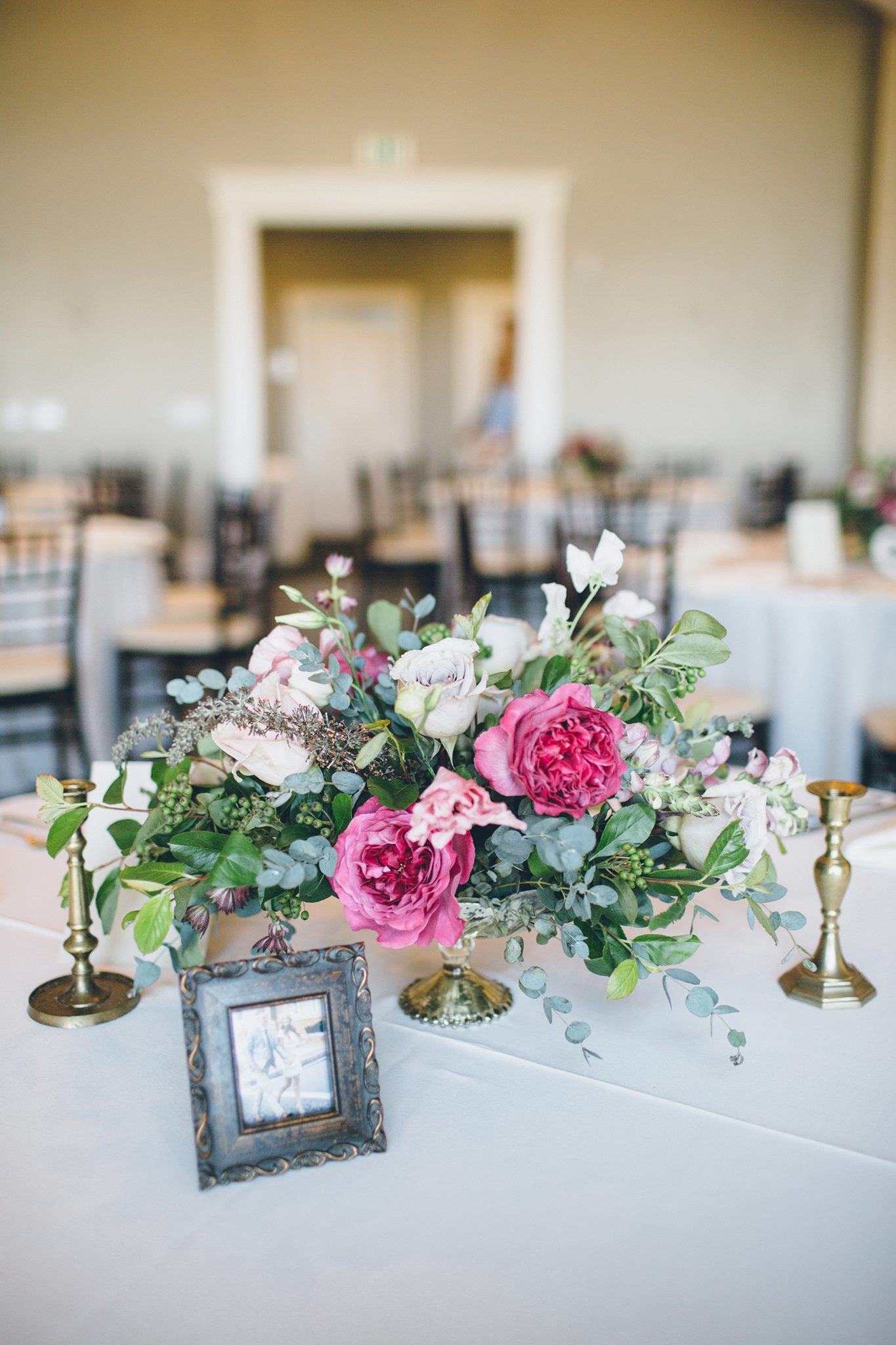 pink and green low centerpiece