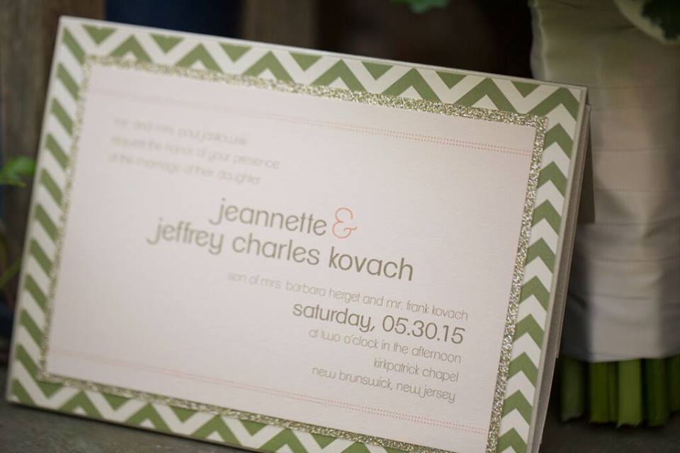 wedding invitation with chevron border detail