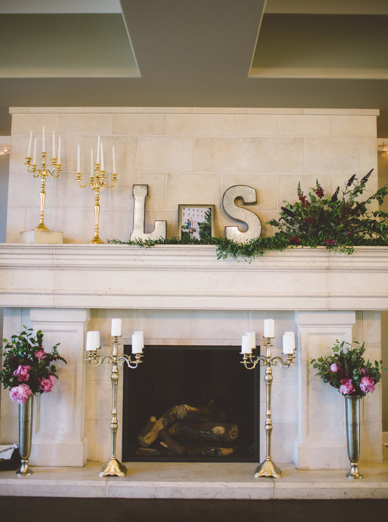 mantle with monogram and florals