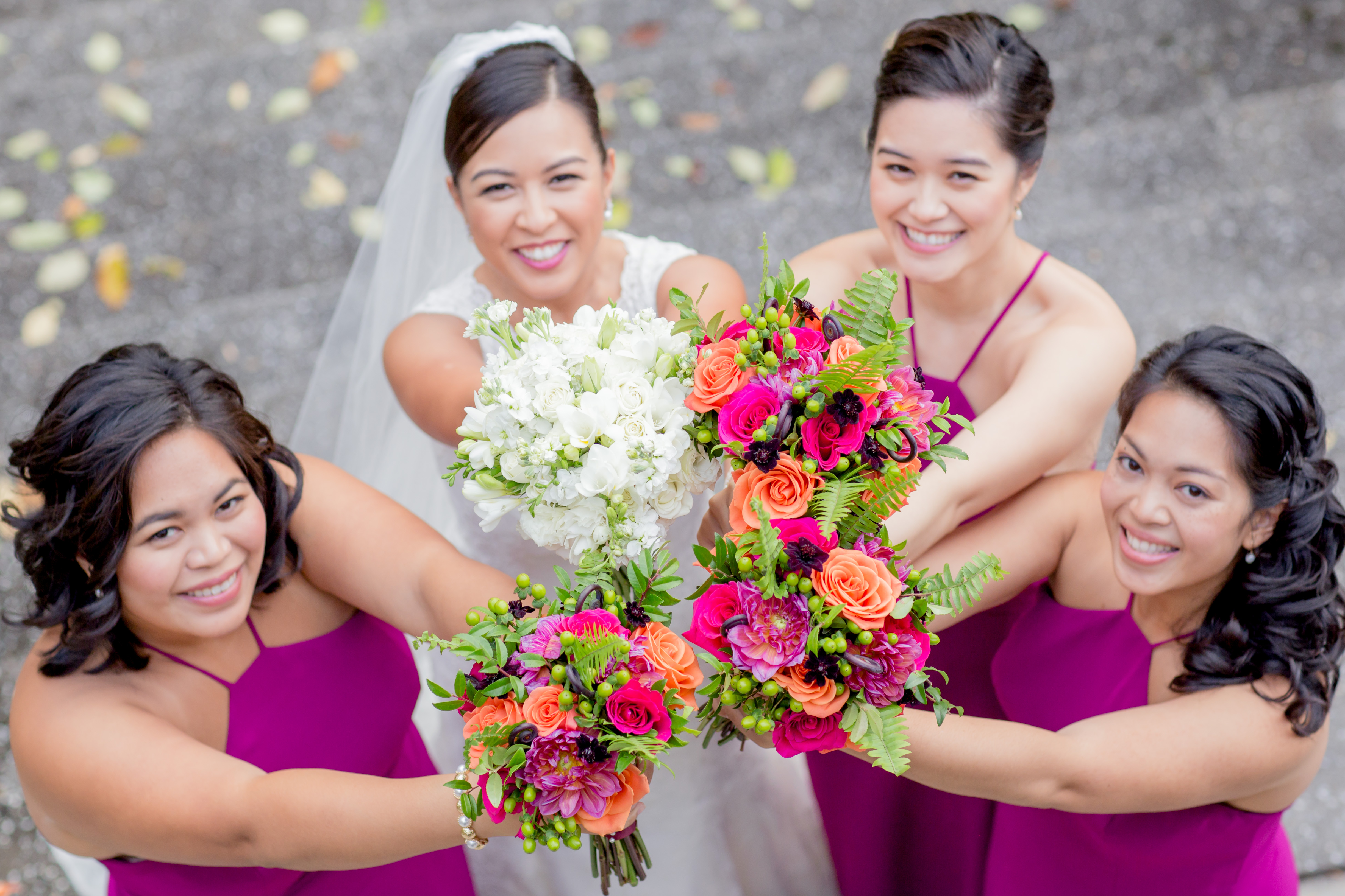 bride and bridesmaids with bouquets