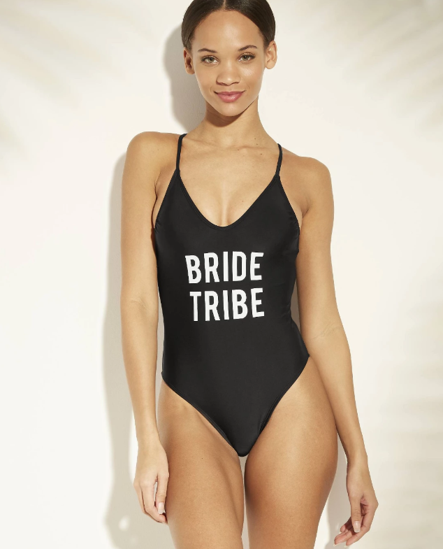 bride tribe one piece black swimwear