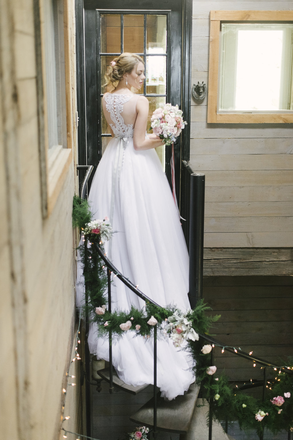 bride going upstairs