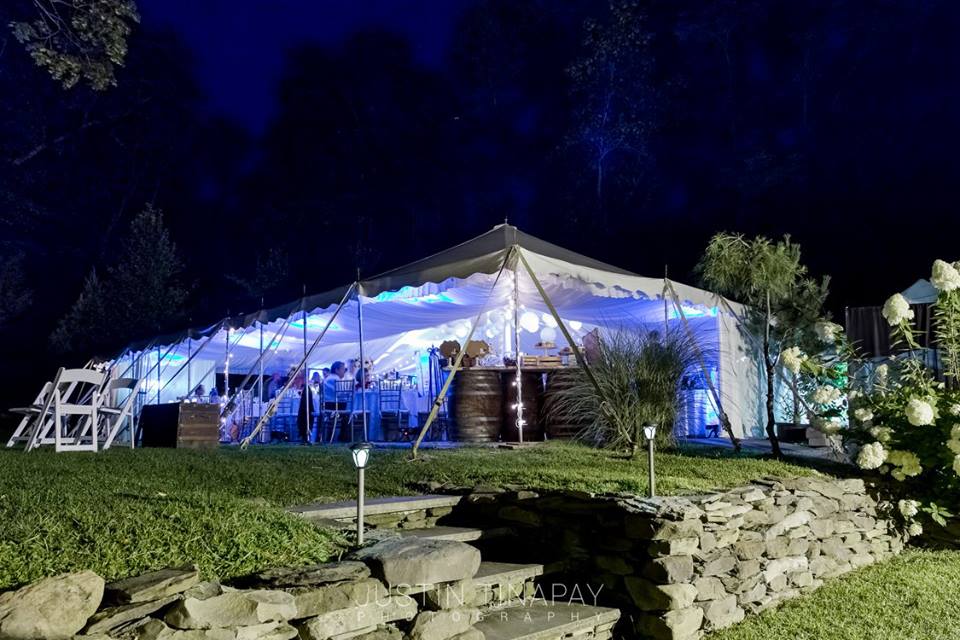 wedding tent with purple lighting