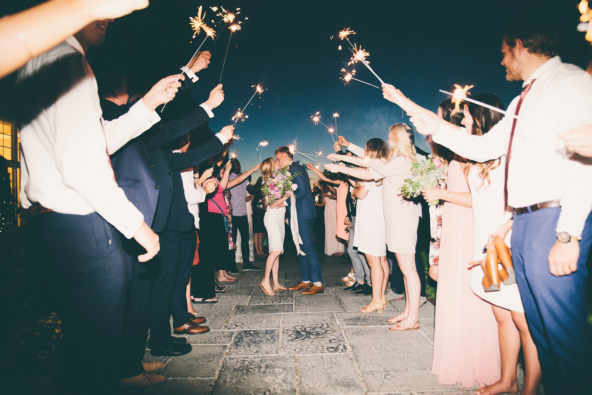 bride and groom sparkler exit