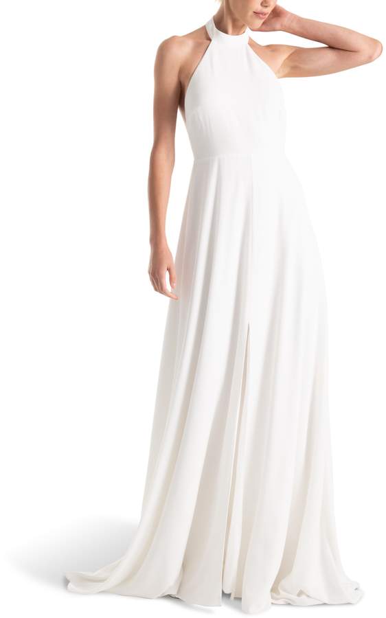 long halter white wedding gown