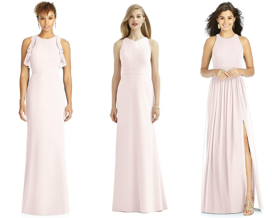 three pink bridesmaids dresses