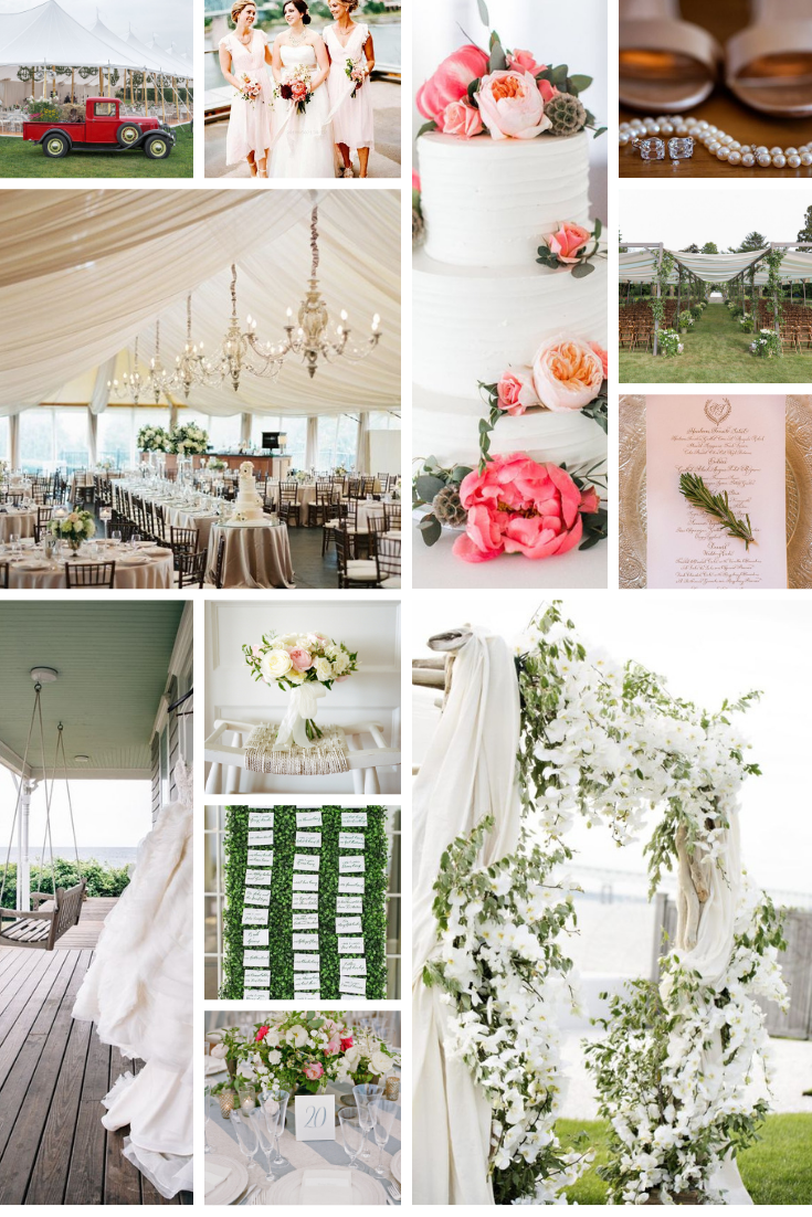 wedding inspo board white green pink blush farm
