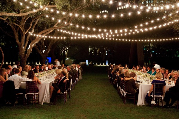 wedding reception with string lights