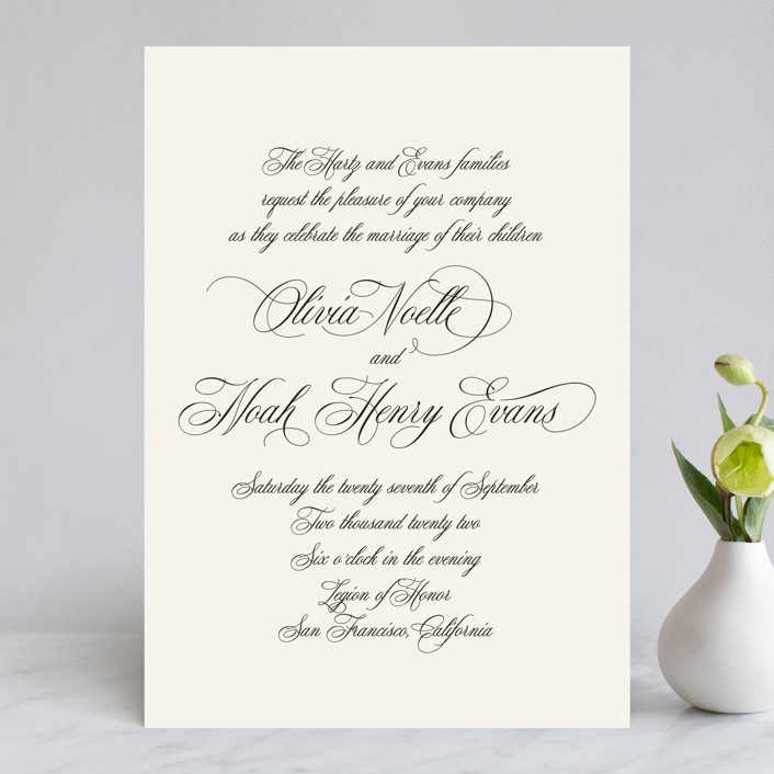 ivory wedding invite with black lettering