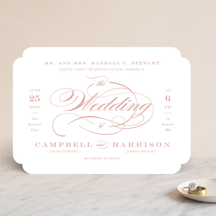 pink and white wedding invite