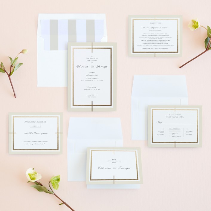 white and gold wedding invitation suite
