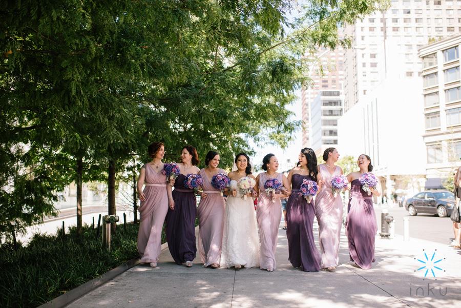 bride and bridesmaids walking