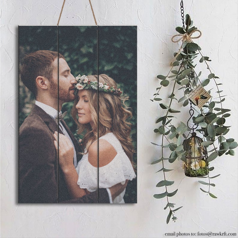 wood pallet wedding portrait