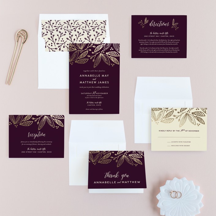 burgundy wedding invitation suite