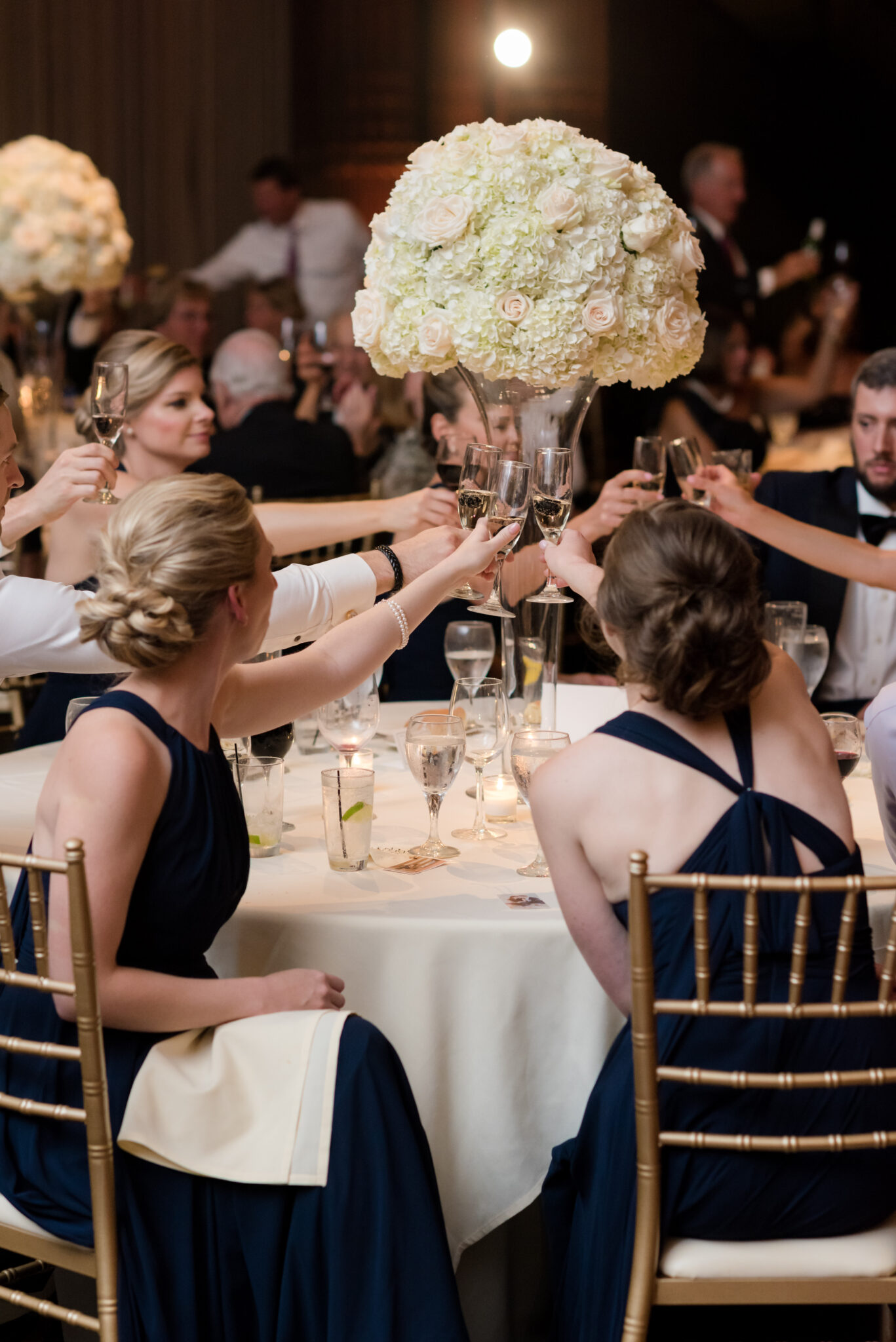 bridesmaids toasting at wedding reception