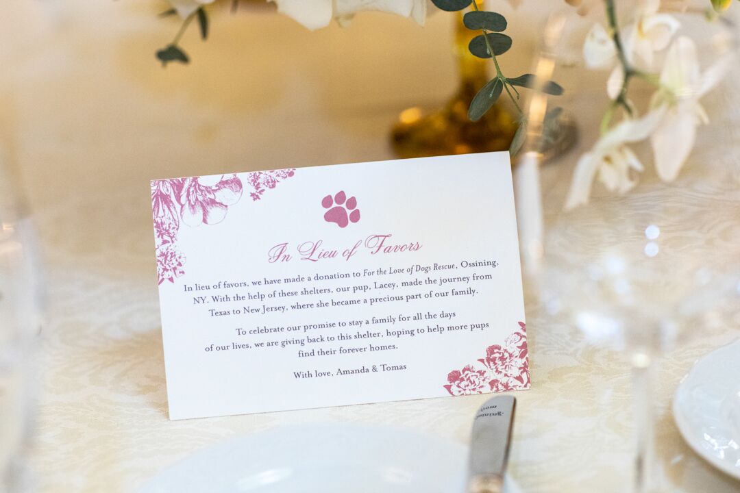 charity card at wedding