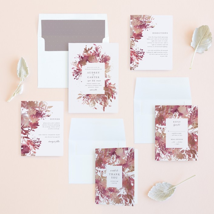 pink and gray wedding invitation suite