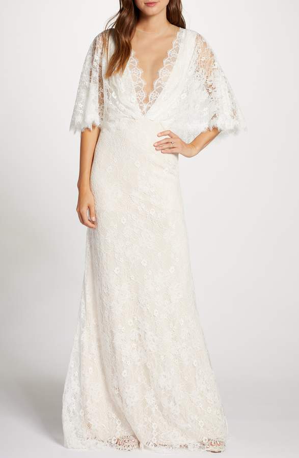 long sleeve lace boho bridal gown
