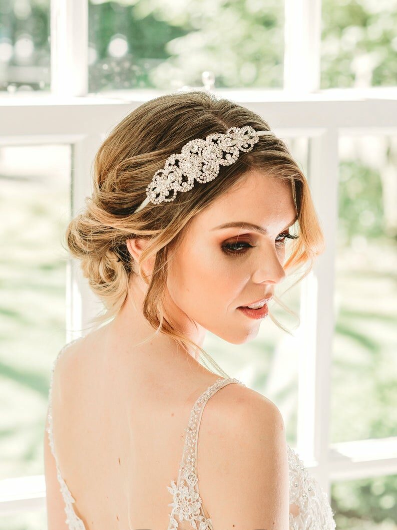 bride with hair piece on side