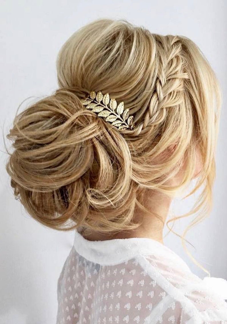 gold leaves hair comb