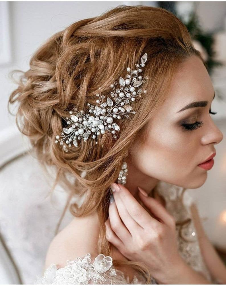 Diamond Hair Pins Bridal Side Hair Piece Rhinestone Hair Clip Swarovski  Crystal Statement Hair Comb Wedding Hair Accessory Bling Hair Brooch 