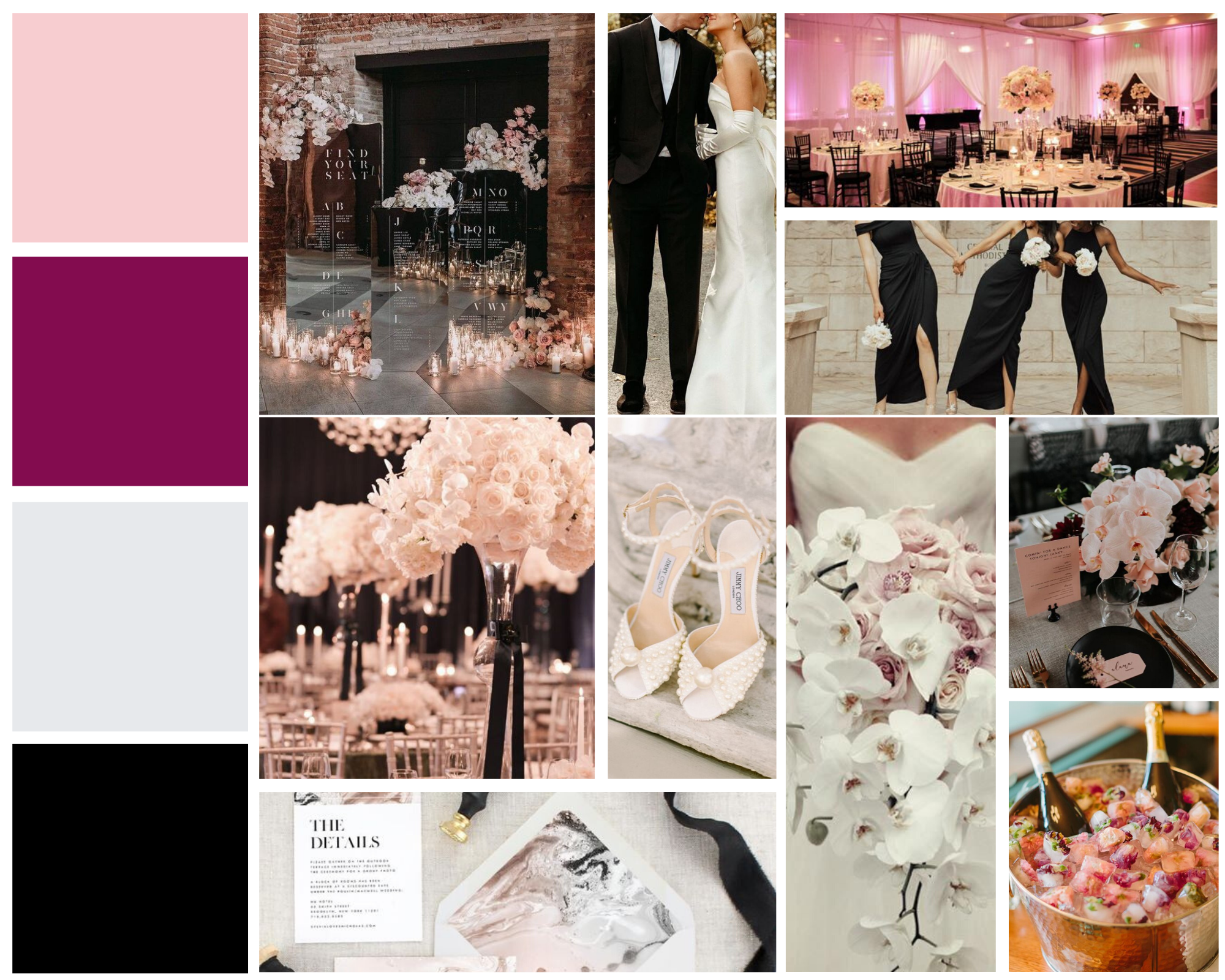 mood board for classic valentine's day inspired wedding