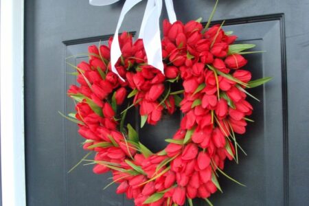 red tulip heart shaped wreath