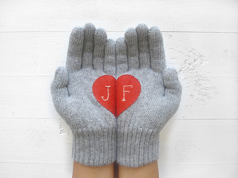 monogrammed heart gloves