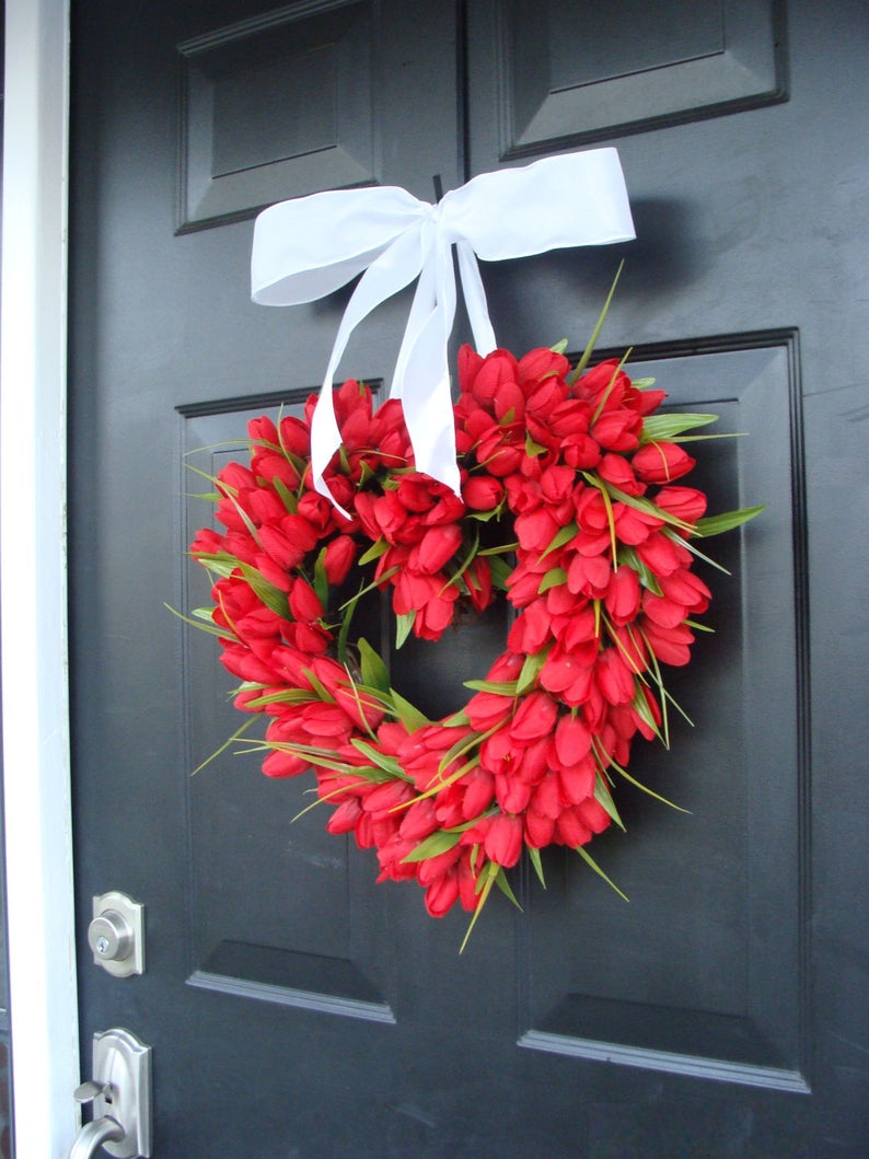 red tulip heart shaped wreath