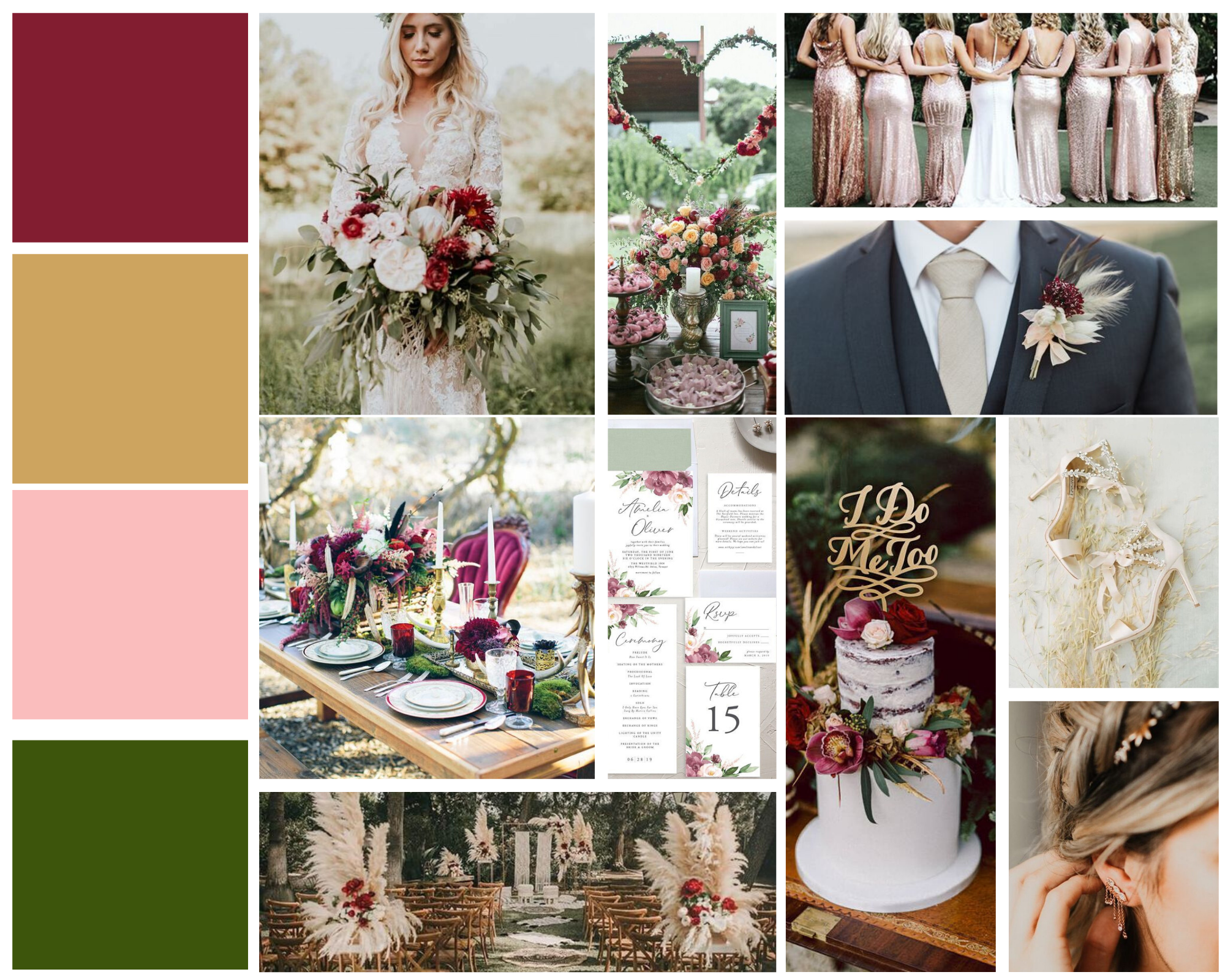 mood board for boho valentine's day wedding