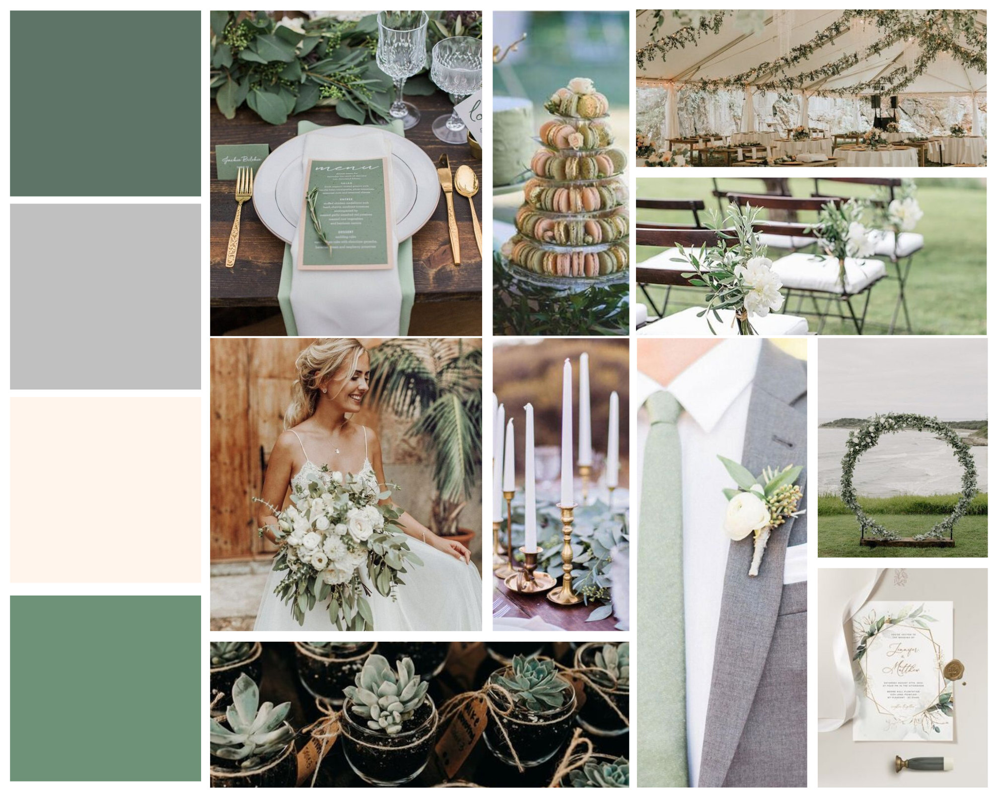 mood board for sage wedding colors