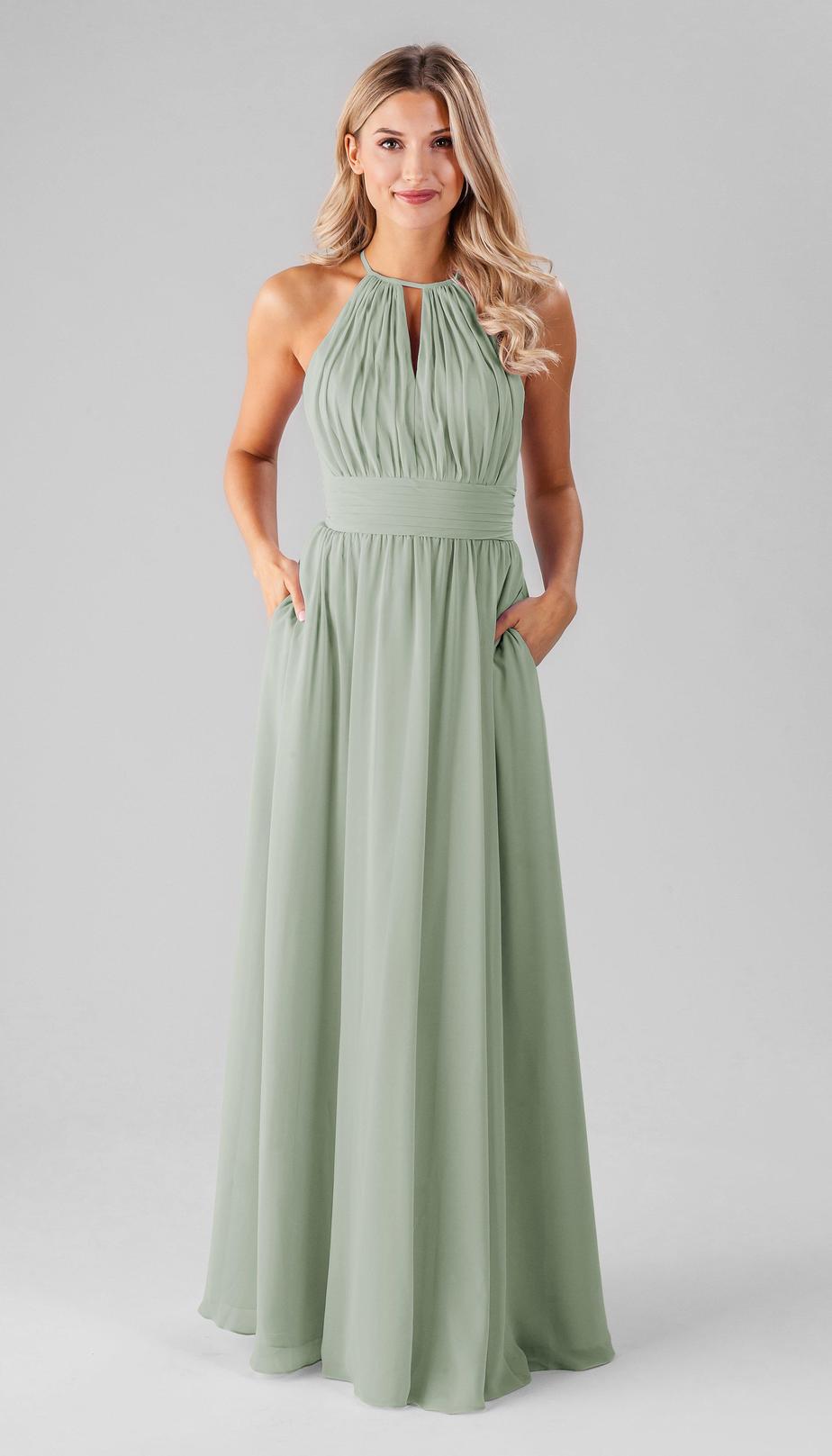 long sage green bridesmaid dress