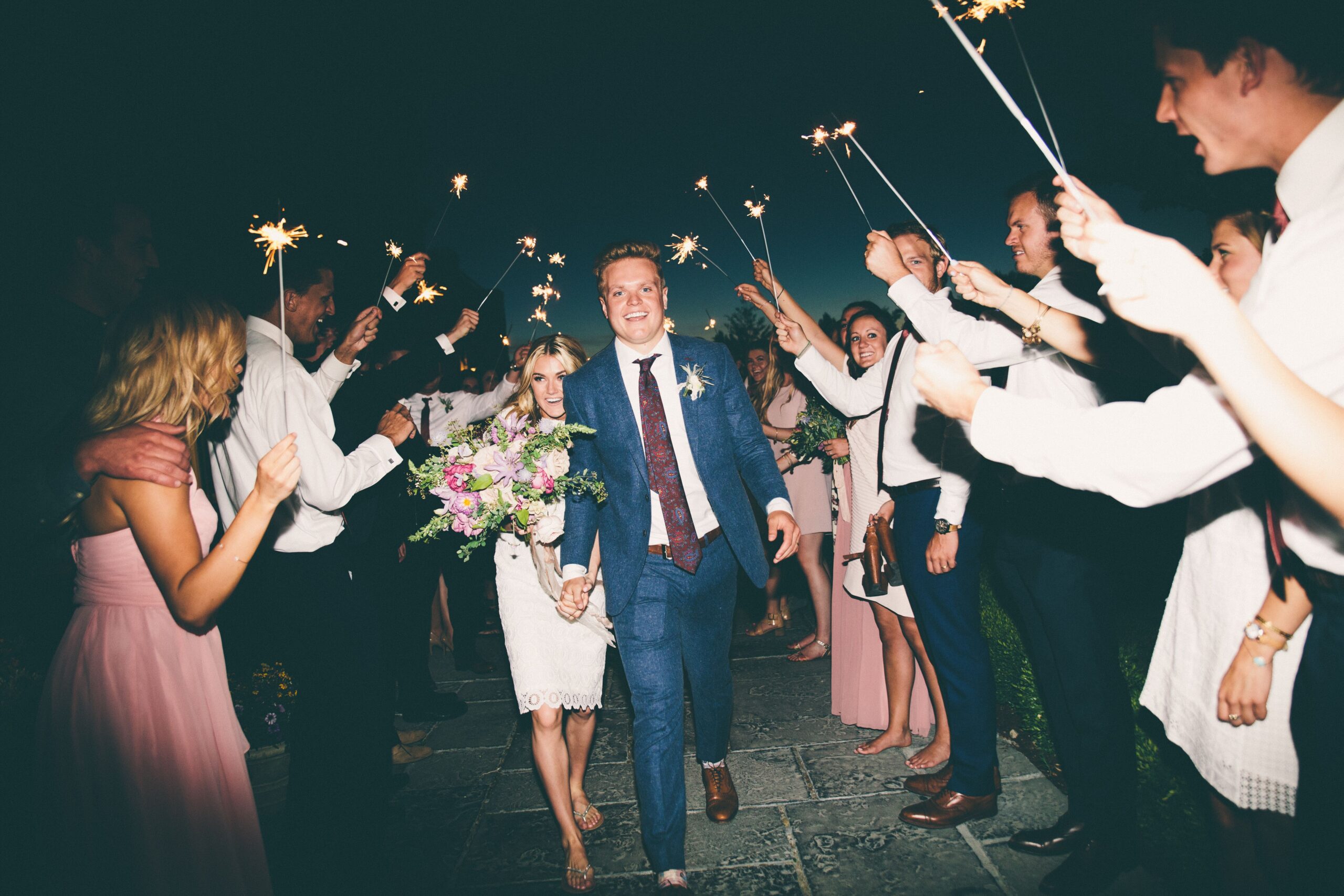 bride and groom sparkler exit