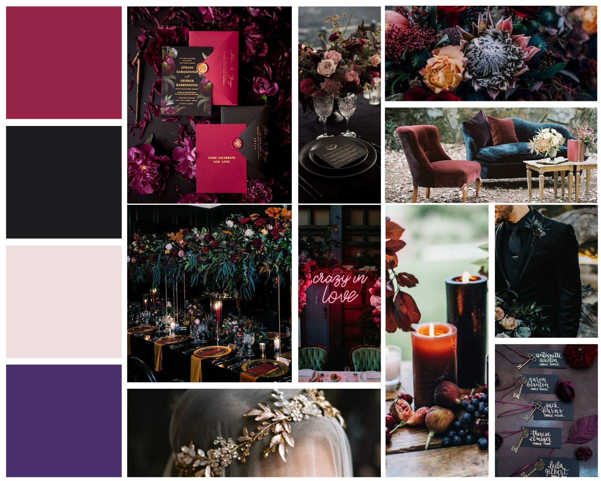 mood board for jewel tone color wedding