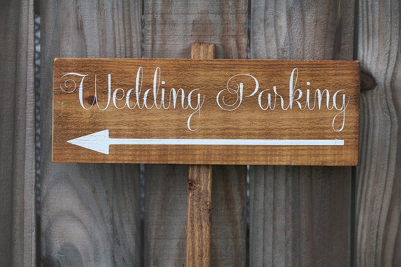 wooden wedding parking sign